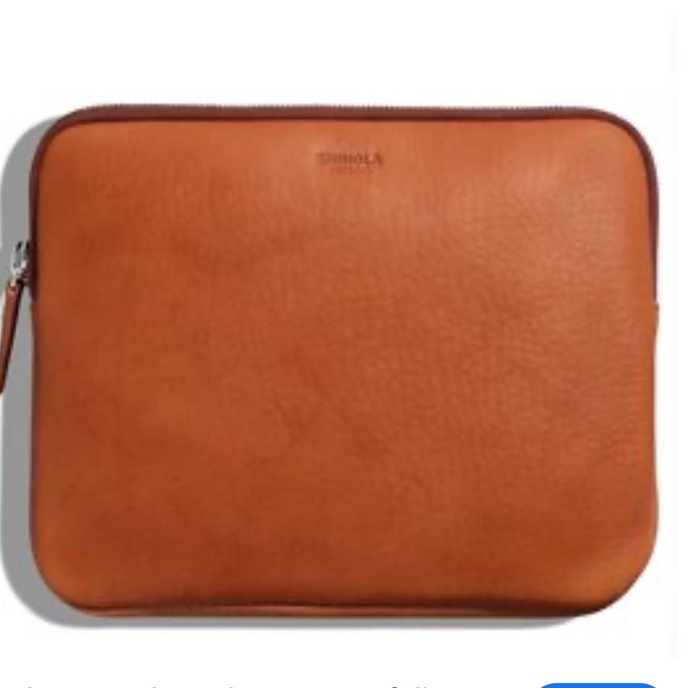Shinola Leather Laptop Bag Minimalist Design, Brown Leather Zip Pouch